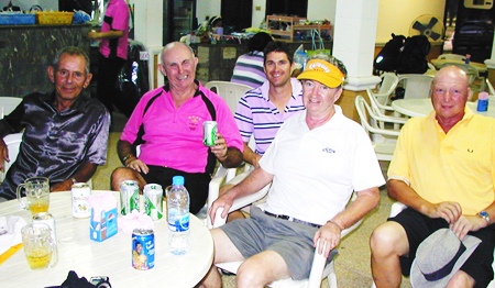 Some of the TRGG players relax after their 6-hour round at Century Chonburi.